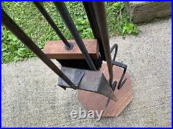 Vintage Mid Century Modern 5 Piece Fireplace Tools Set Wood And Iron 34 Tall