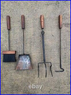 Vintage Mid Century Modern 5 Piece Fireplace Tools Set Wood And Iron 34 Tall