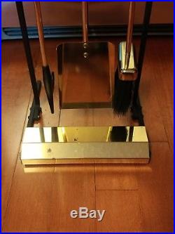 Vintage Mid Century Modern Black and Brass Fireplace Tools with Stand-NEW