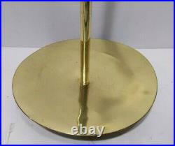 Vintage Mid Century Modern Brass Cast Iron Fireplace Tools & Stand Modernist