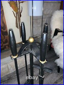 Vintage Mid Century Modern Fireplace Tool Set Art Deco Style Black Gold
