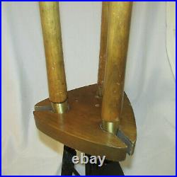 Vintage Mid-Century Modern Fireplace Tool Set on Footed Stand Cherry Wood & Iron