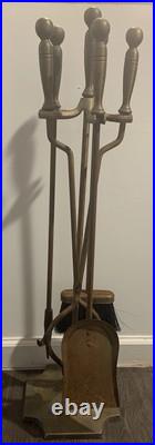 Vintage Mid Century Modern Long Handle Seymour Fire Place Tools Brass Set 4pc