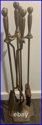 Vintage Mid Century Modern Long Handle Seymour Fire Place Tools Brass Set 4pc