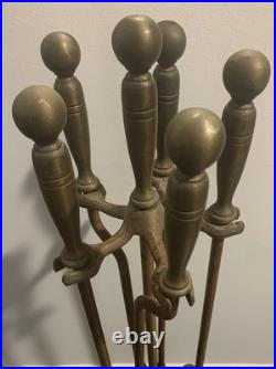 Vintage Mid Century Modern Long Handle Seymour Fire Place Tools Brass Set 4pc
