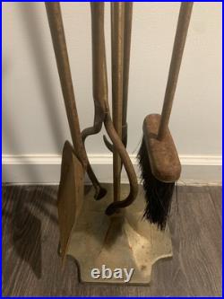 Vintage Mid Century Modern Long Handle Seymour Fire Place Tools Brass Set 4pc