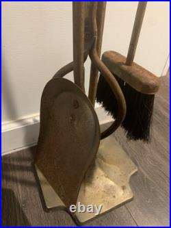 Vintage Mid Century Modern Long Handle Seymour Fire Place Tools Brass Set 4pc