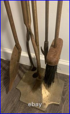 Vintage Mid Century Modern Long Handle Seymour Fire Place Tools Brass Set 4pc