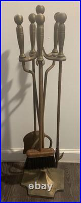 Vintage Mid Century Modern Long Handle Seymour Fire Place Tools Brass Set 4pc