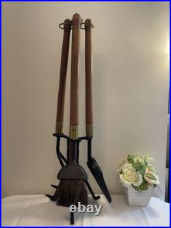 Vintage Mid Century Modern Long Handle Seymour Fire Place Tools Brass Set Stand