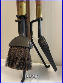 Vintage Mid Century Modern Long Handle Seymour Fire Place Tools Brass Set Stand