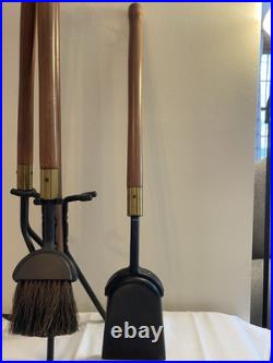 Vintage Mid Century Modern Long Handle Seymour Fire Place Tools Brass Set Stand