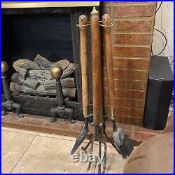 Vintage Mid Century Modern Long Handle Seymour Fire Place Tools Brass Set Stand