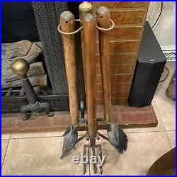 Vintage Mid Century Modern Long Handle Seymour Fire Place Tools Brass Set Stand