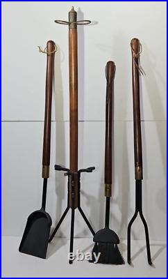 Vintage Mid Century Modern Long Handle Seymour Fire Place Tools Brass Set Stand