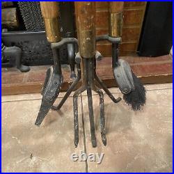 Vintage Mid Century Modern Long Handle Seymour Fire Place Tools Brass Set Stand