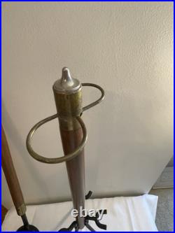 Vintage Mid Century Modern Long Handle Seymour Fire Place Tools Brass Set Stand