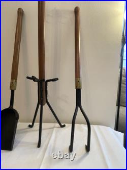 Vintage Mid Century Modern Long Handle Seymour Fire Place Tools Brass Set Stand