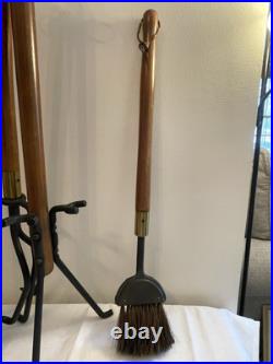 Vintage Mid Century Modern Long Handle Seymour Fire Place Tools Brass Set Stand