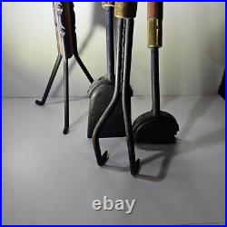 Vintage Mid Century Modern Long Handle Seymour Fire Place Tools Brass Set Stand