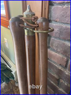 Vintage Mid Century Modern Long Handle Seymour Fire Place Tools Brass Set Stand