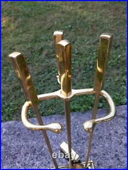 Vintage Mid Century Modern Modernist Brass Fireplace Tool Set Must SEE QUALITY
