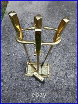 Vintage Mid Century Modern Modernist Brass Fireplace Tool Set Must SEE QUALITY