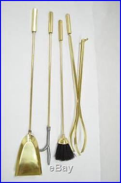 Vintage Mid Century Modern Modernist English Solid Brass Fireplace Tool Set