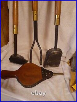 Vintage Mid Century Modern Seymour Walnut & Iron Fireplace Tools Set (No Stand)