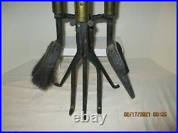 Vintage Mid Century Modern Seymour Wooden Handle & Iron Fireplace Tools Set