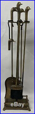 Vintage Mid Century SOLID Brass DUCK HEAD Fireplace Tool Set Stand + FIVE TOOLS