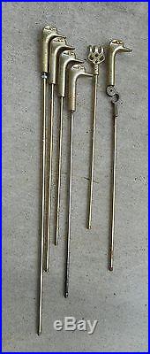 Vintage Mid Century Textured Brass DUCK HEAD 6 pcs Fireplace Tools Set NO ENDS