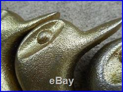 Vintage Mid Century Textured Brass DUCK HEAD 6 pcs Fireplace Tools Set NO ENDS
