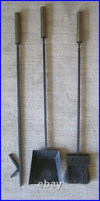 Vintage Mid century modernist wrought cast iron fireplace tool set curved