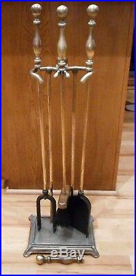 Vintage Modern BRONZE FIREPLACE TOOL SET 4 pcs Ball Handle withstand-Extra Handle
