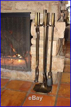 Vintage Modern Brass Metal 4 pcs Fireplace- Fire Tools Set