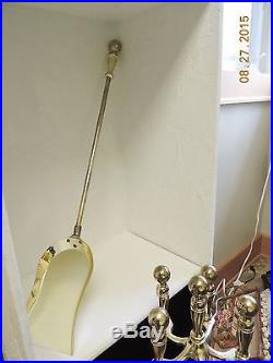 Vintage Modern Polished Brass Metal Ball Handle 4 pcs Fireplace- Fire Tools Set