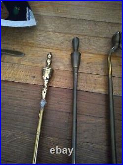Vintage Nelson Hearth Kit Brass FIREPLACE TOOL SET in Heavy slotted base