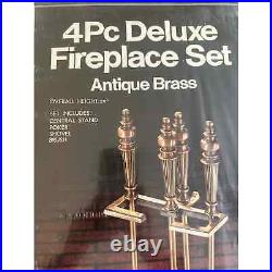Vintage New NOS Vintage Brass Fireplace Tool Set 4 Pc Stand shovel poker brush