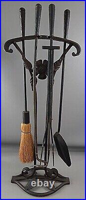 Vintage Ornate 4 Piece Fireplace Tool Set & Stand From Local Manor Estate