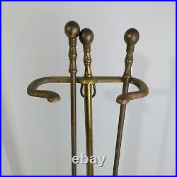 Vintage Ornate Brass & Cast Iron 4 Piece Fire Place Tool Set