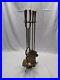 Vintage Ornate Brass & Cast Iron 4 Piece Fire Place Tool Set With Stand