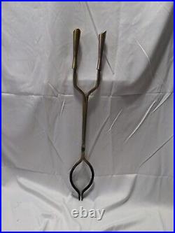 Vintage Ornate Brass & Cast Iron 4 Piece Fire Place Tool Set With Stand