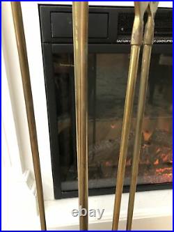 Vintage Ornate Brass Fireplace Tool Set 3 Piece With Stand