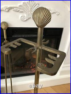 Vintage Ornate Brass Fireplace Tool Set 3 Piece With Stand