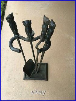Vintage Owl 4 piece Fireplace Tool Set with Brass Eyes