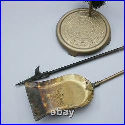 Vintage Owls Fireplace Poker Shovel Brush Broom Base Brass Plated Tools Set Hoot