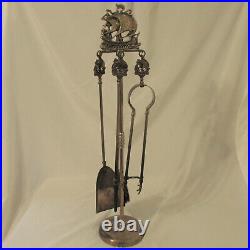 Vintage PEERAGE England Brass 4 Pce Fireplace Tool Set on Stand Mayflower Ship