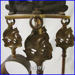 Vintage PEERAGE England Brass 4 Pce Fireplace Tool Set on Stand Mayflower Ship