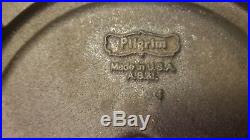 Vintage PILGRIM FIREPLACE MCM TOOLS CAST IRON 4 pc set & Stand Brass Handles